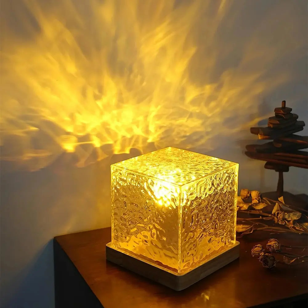 Aurora Cube | Table Lamp with Customizable Colors & Wooden Base | Stylish Bedroom Lamp for Ambient Lighting 6