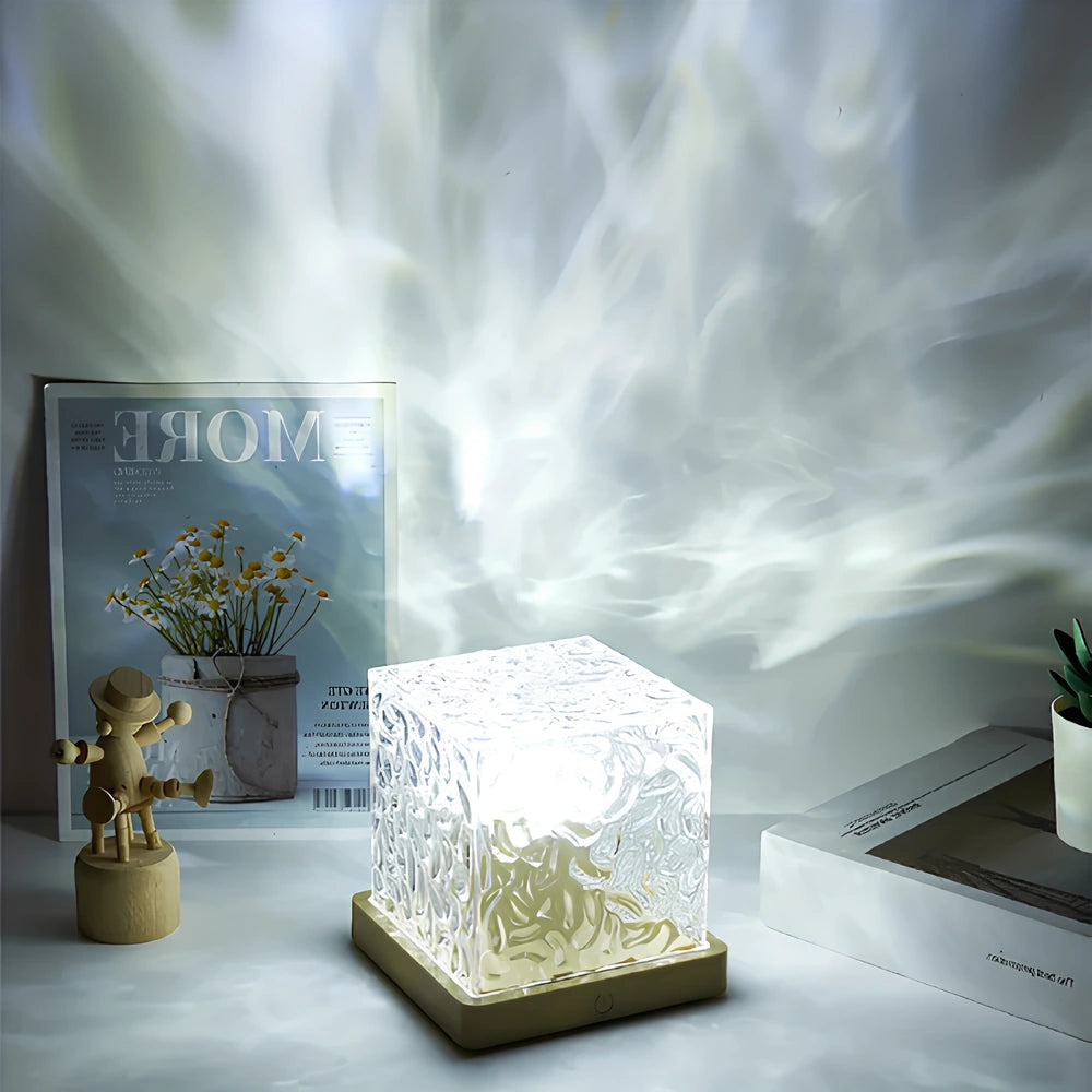 Aurora Cube | Table Lamp with Customizable Colors & Wooden Base | Stylish Bedroom Lamp for Ambient Lighting 7