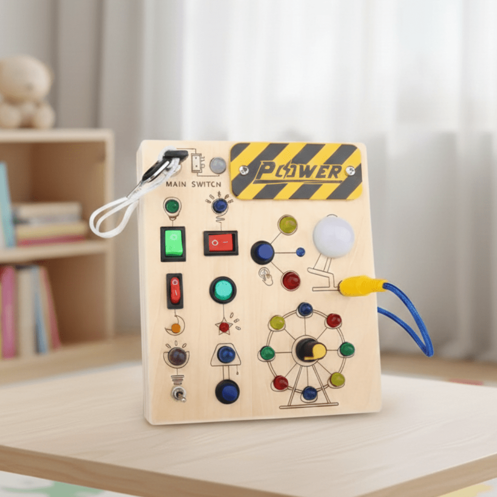 Light Up Busy Board, Wooden Montessori Sensory Board with LED Switches, Sensory Toys for 3 Year Olds, Montessori Toys