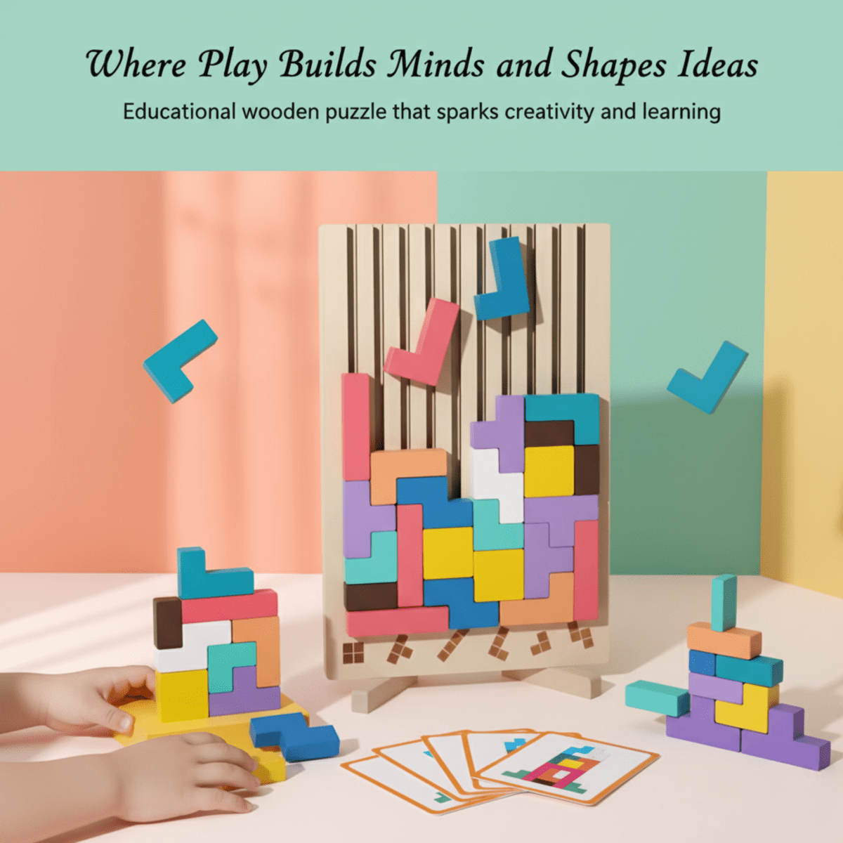 Wooden Puzzles for Kids, Montessori Wooden Toys for 3 Year Olds, Tetris Stacking Kids Game, Logic Puzzle Block Game_03
