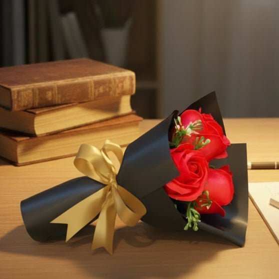 Soap Rose Bouquet, Artificial Bouquet with 3 Rose Heads, Artificial Flowers, Valentines Flowers and Bedroom Decor