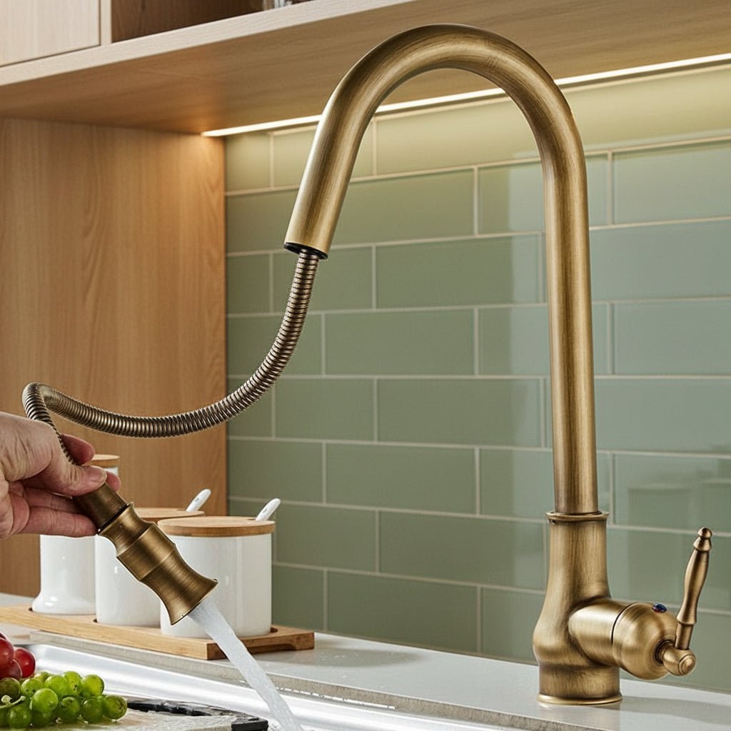 Kitchen Taps with Pull Out Spray, Pull Out Kitchen Mixer Tap, Brass Kitchen Sink Tap in Antique Bronze