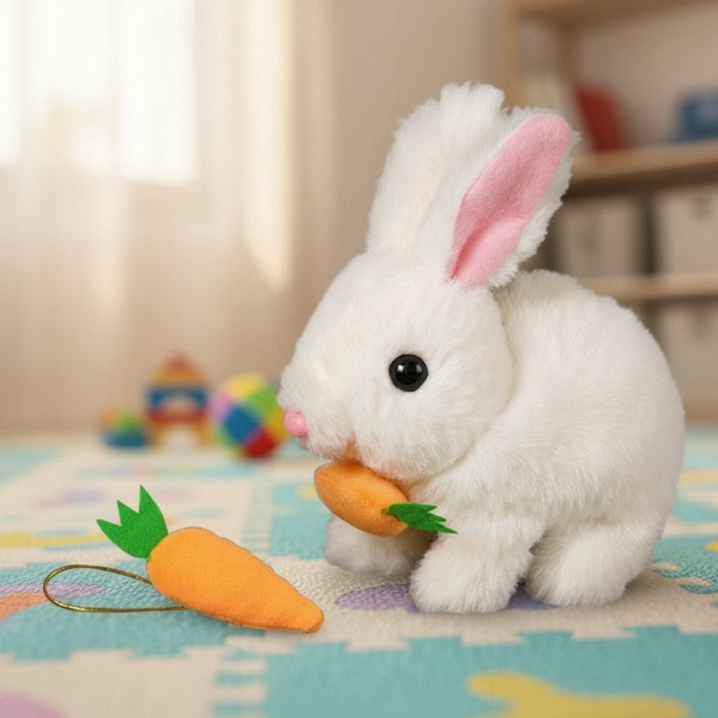 Toy Rabbit That Walks and Wags Its Tail, Electric Soft Toy Rabbit with Carrot, Interactive Toys for 3 Year Olds
