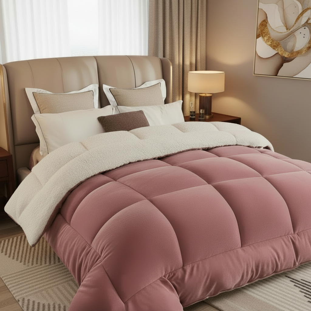 Quilted Blanket for Bed, Double Sided Bedroom Blanket with Bamboo Fibre, Warm Thermal Blanket for Winter