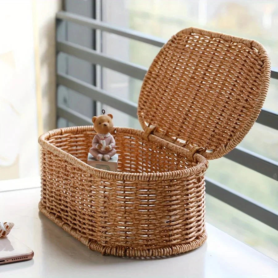 Wicker Basket for Kitchen, Woven Storage Basket in Boho Style, Kitchen Utensil Holder for Cutlery and Small Items_02