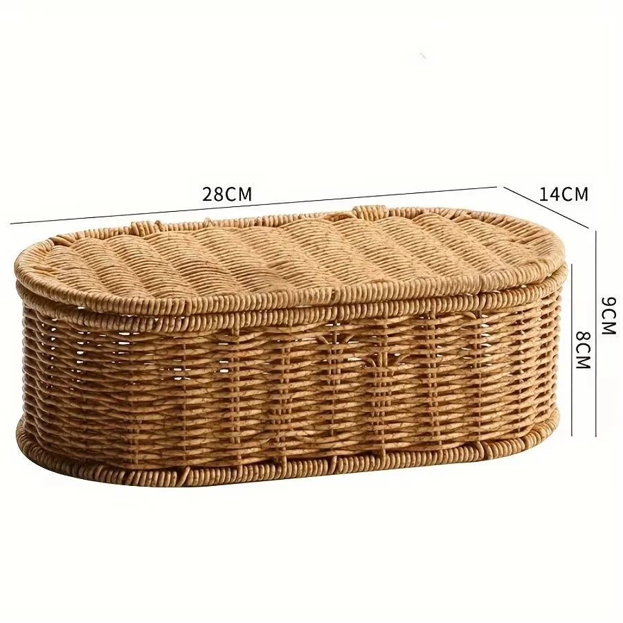 Wicker Basket for Kitchen, Woven Storage Basket in Boho Style, Kitchen Utensil Holder for Cutlery and Small Items_11