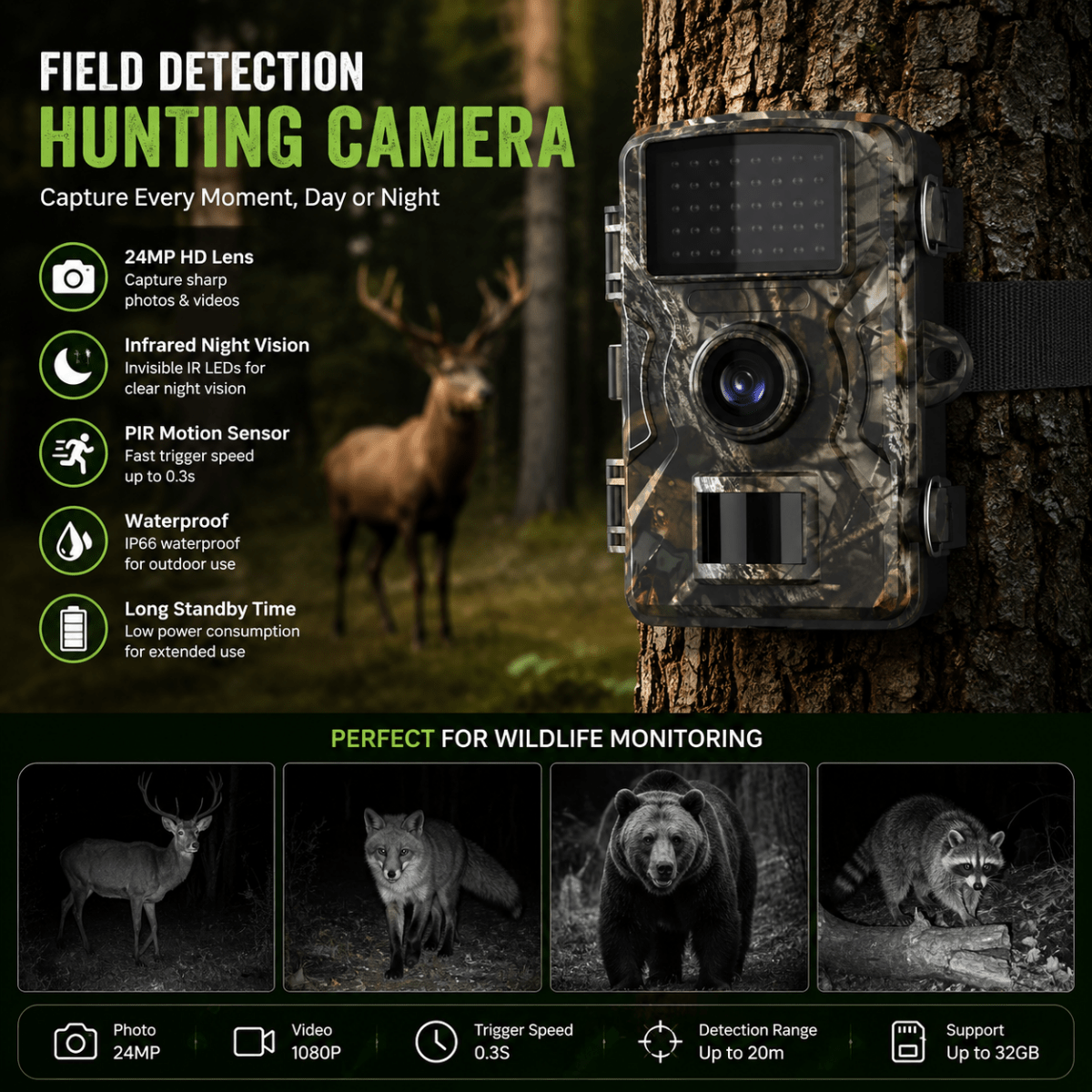 Wildlife Camera, Outdoor Camera with Motion Sensor, Infrared Camera with Night Vision for Hunting and Nature_05