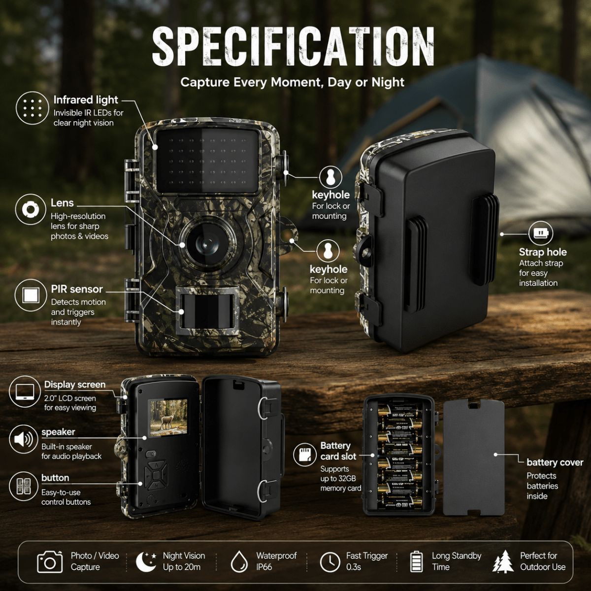 Wildlife Camera, Outdoor Camera with Motion Sensor, Infrared Camera with Night Vision for Hunting and Nature_04
