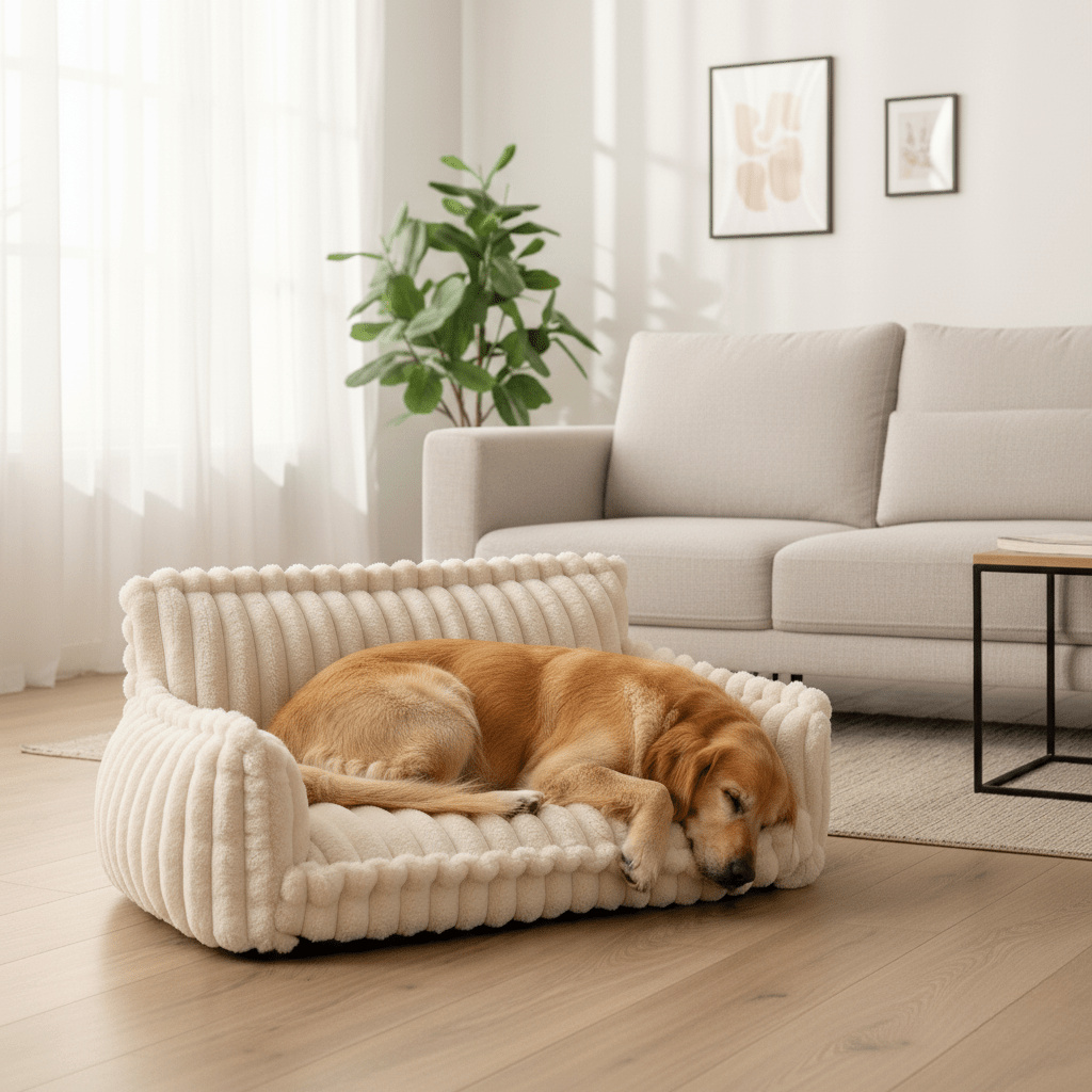 Dog Beds, Large Dog Bed with Memory Foam, Orthopaedic Dog Sofa with Raised Headrest, Washable Pet Bed