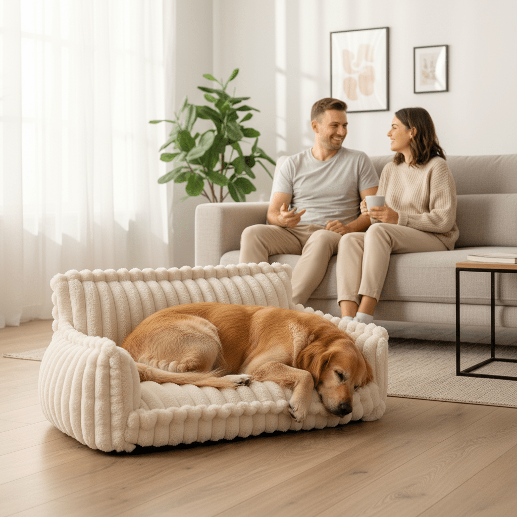 Dog Beds, Large Dog Bed with Memory Foam, Orthopaedic Dog Sofa with Raised Headrest, Washable Pet Bed