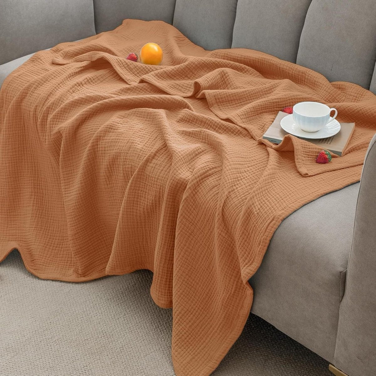 Cooling Blanket for Summer, Lightweight Muslin Blanket for Bed, Breathable Cotton Sofa Throw_08