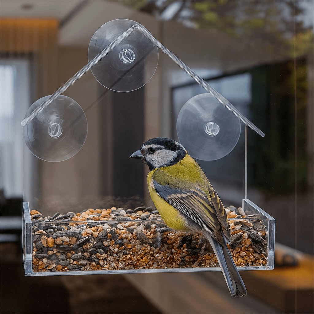 Window Bird Feeders with Strong Suction Cups, Clear Bird Feeder for Window, Weatherproof Garden Bird Feeder_03