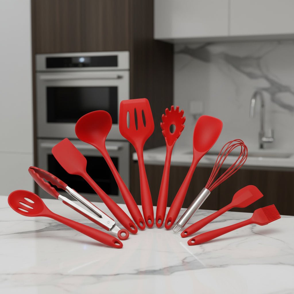 Kitchen Utensils Set, Silicone Kitchen Utensil Set 10 Piece, Heat Resistant Cooking Utensils with Steel Handles_00