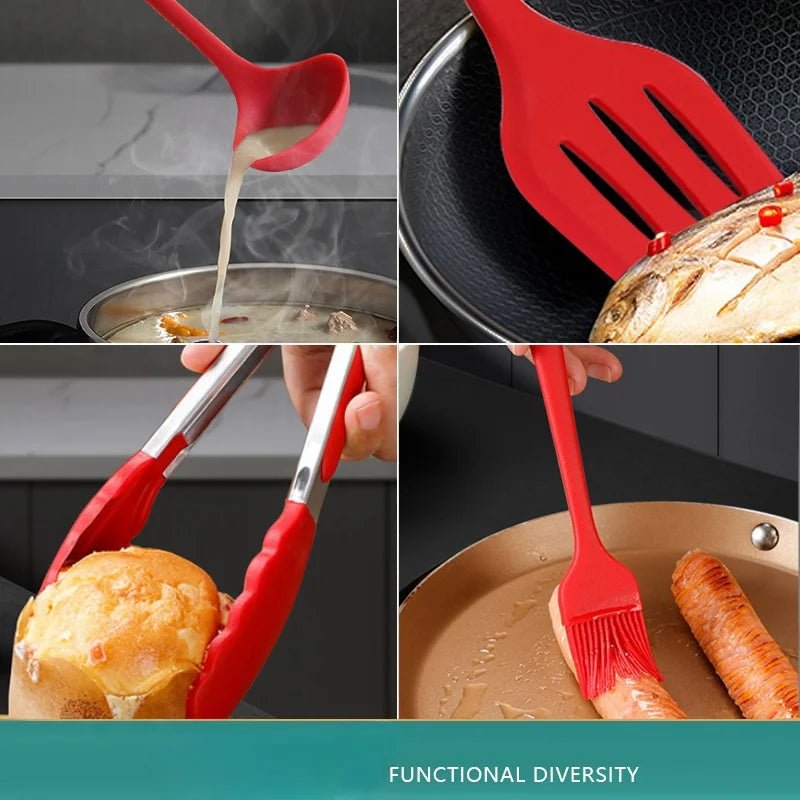 Kitchen Utensils Set, Silicone Kitchen Utensil Set 10 Piece, Heat Resistant Cooking Utensils with Steel Handles_02