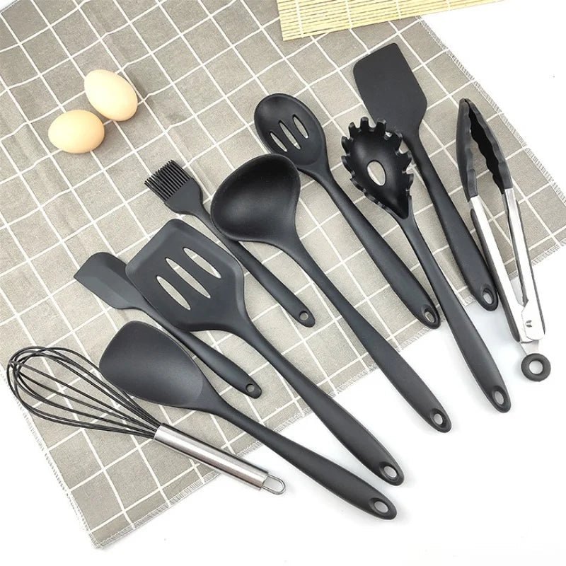 Kitchen Utensils Set, Silicone Kitchen Utensil Set 10 Piece, Heat Resistant Cooking Utensils with Steel Handles_03