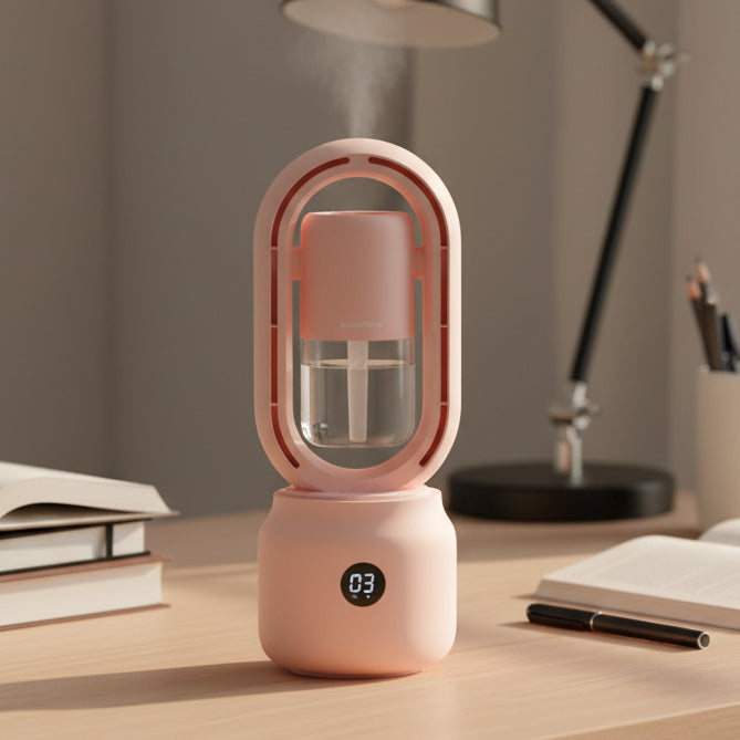 Bladeless Fan, Portable Fan with Humidifier and Night Light, Rechargeable Desk Fan for Bedroom and Office