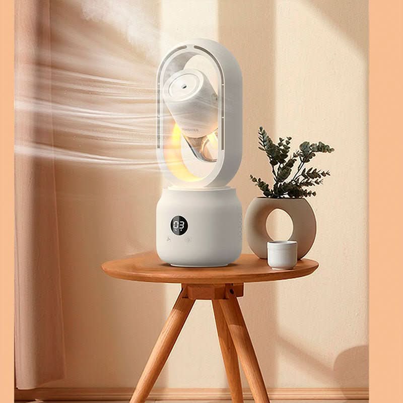 Bladeless Fan, Portable Fan with Humidifier and Night Light, Rechargeable Desk Fan for Bedroom and Office