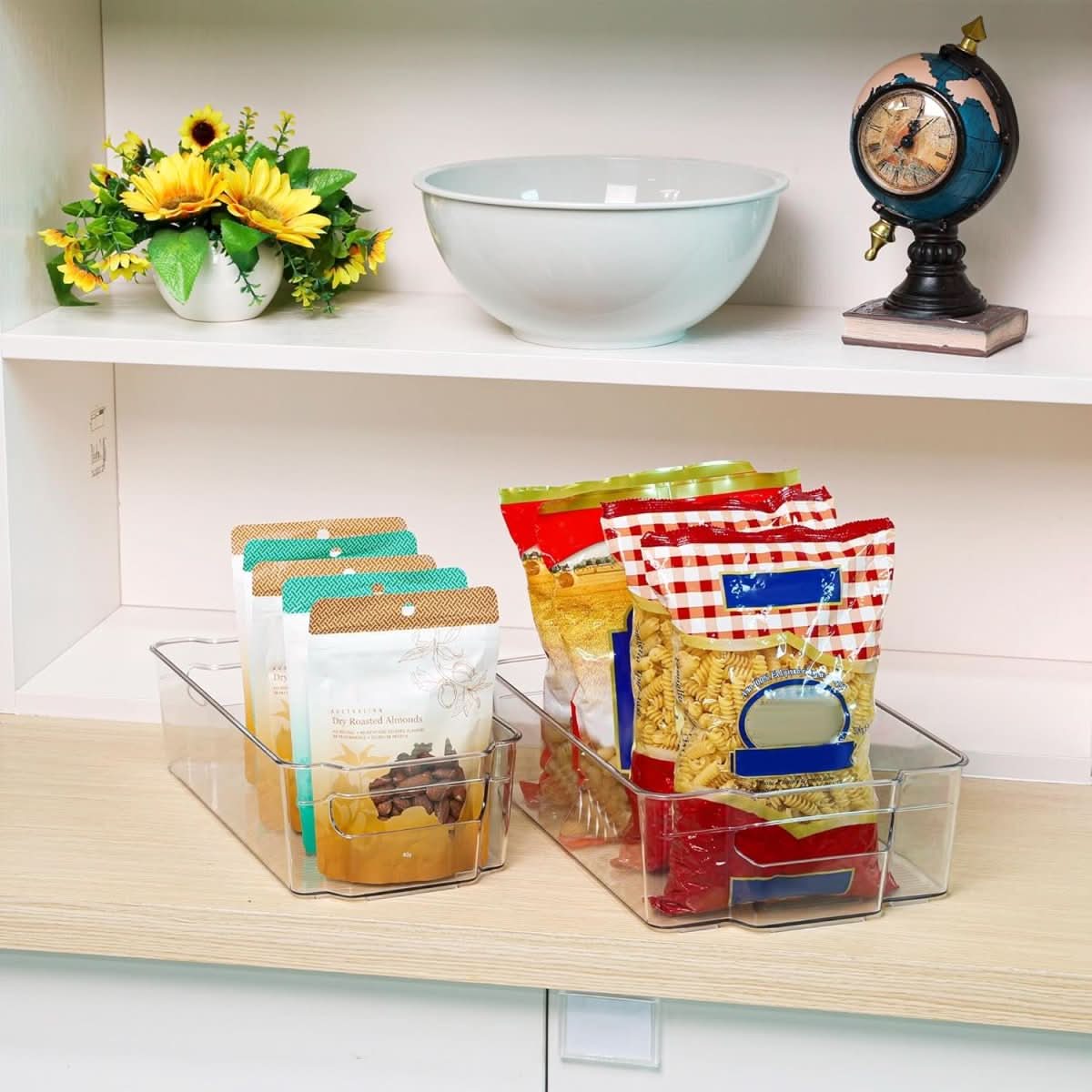 Plastic Storage Boxes Set of 4, Clear Fridge Organiser for Kitchen