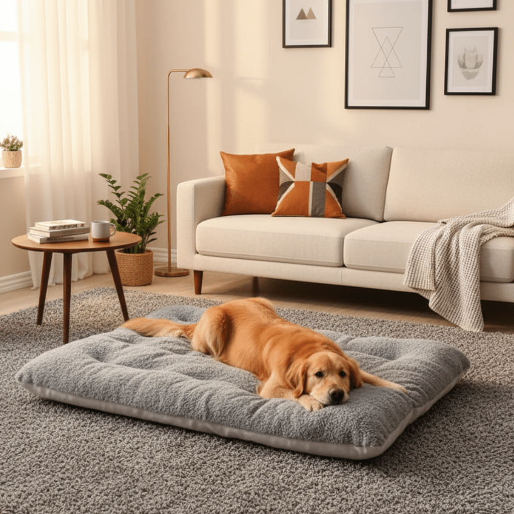 Memory Foam Dog Bed, Fluffy Dog Bed 90 x 45 cm with Non Slip Base, Washable Dog Bed with Padded Edges