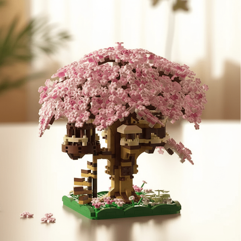 Cherry Blossom Treehouse Building Blocks, 500+ Piece Micro Building Blocks Set, Model Kit, Toys for 8 Year Olds_00