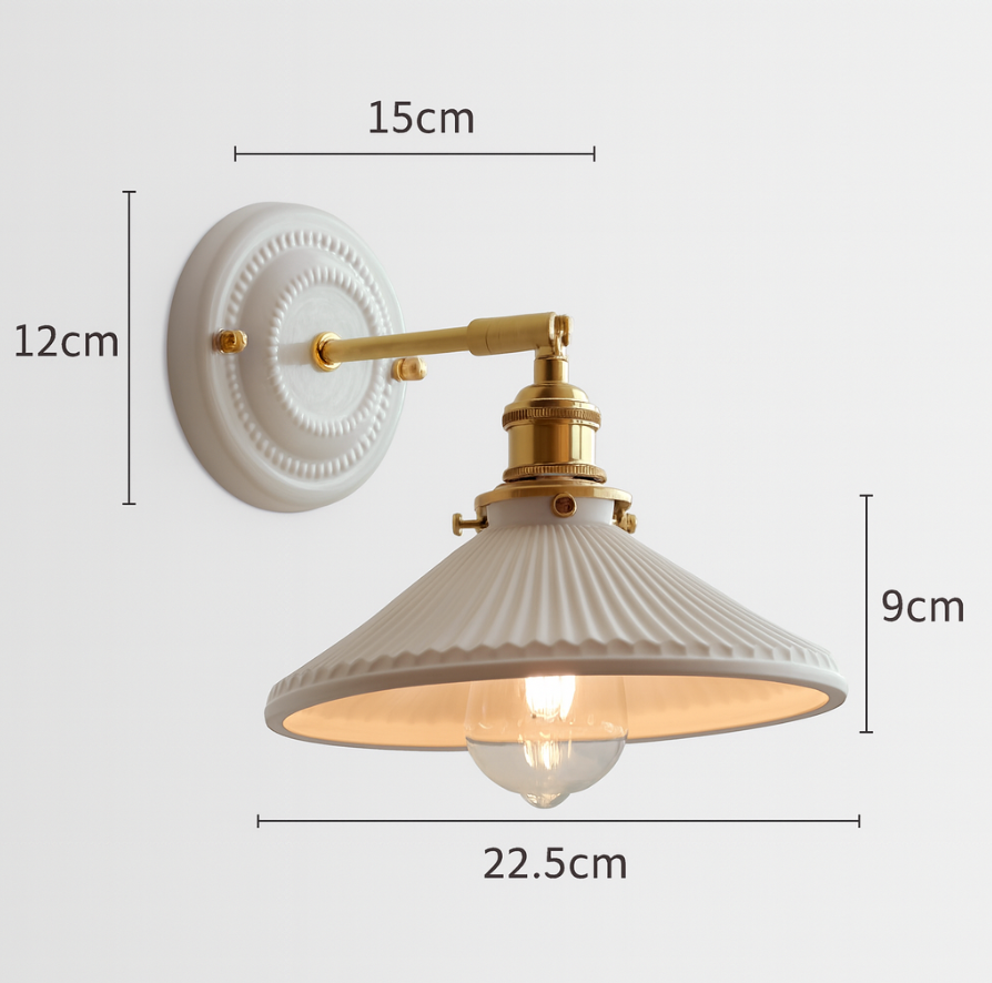 Ceramica | Elegant Vintage Japanese Brass Wall Light Fixture 7