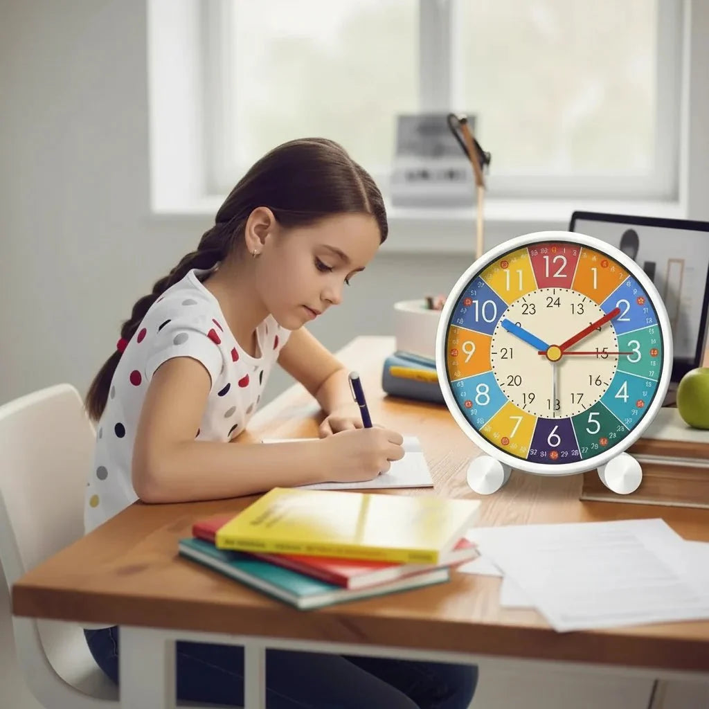 Childrens Alarm Clock, Silent Non Ticking Teaching Clock with Cartoon Design, Analogue Alarm Clock for Kids Bedroom_01