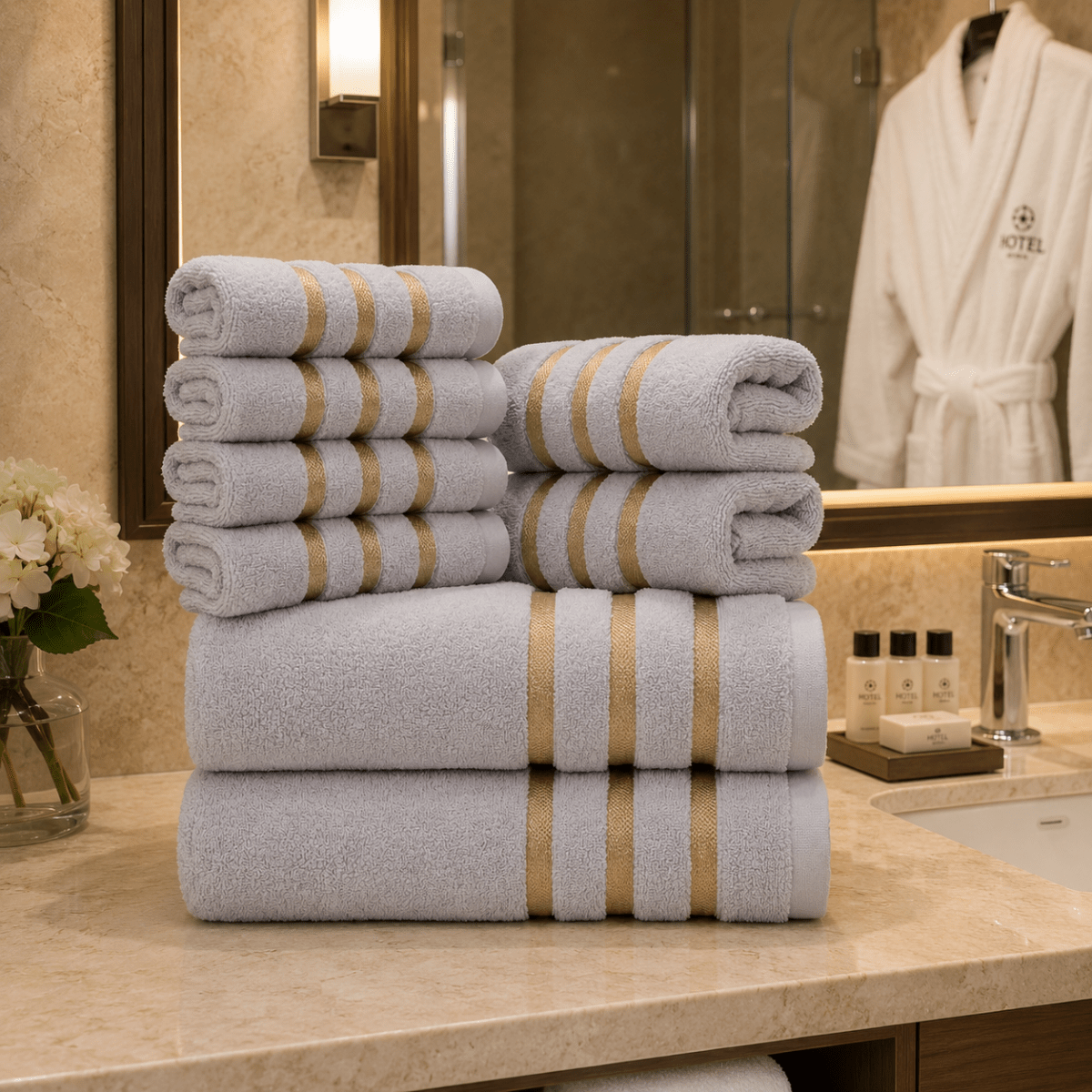 Bath Towels, 8 Piece Towel Set with Hand Towels and Face Cloths, Soft Absorbent Bathroom Towels for Hotel and Spa