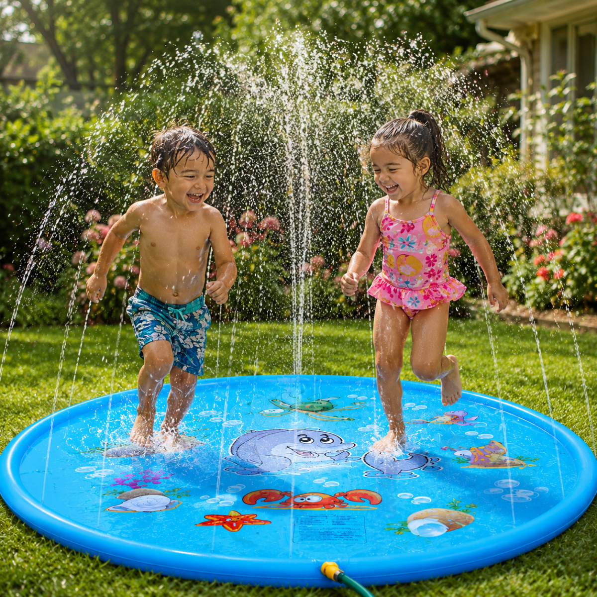Splash Mat Inflatable Round with Built In Spray Function, Water Splash Pad for Kids, Water Play Mat for Garden and Patio_02