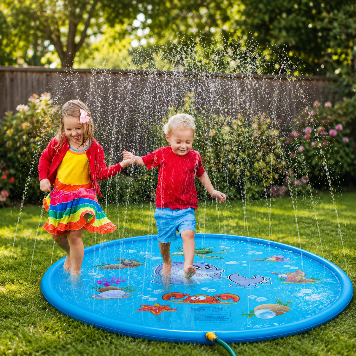 Splash Mat Inflatable Round with Built In Spray Function, Water Splash Pad for Kids, Water Play Mat for Garden and Patio_01