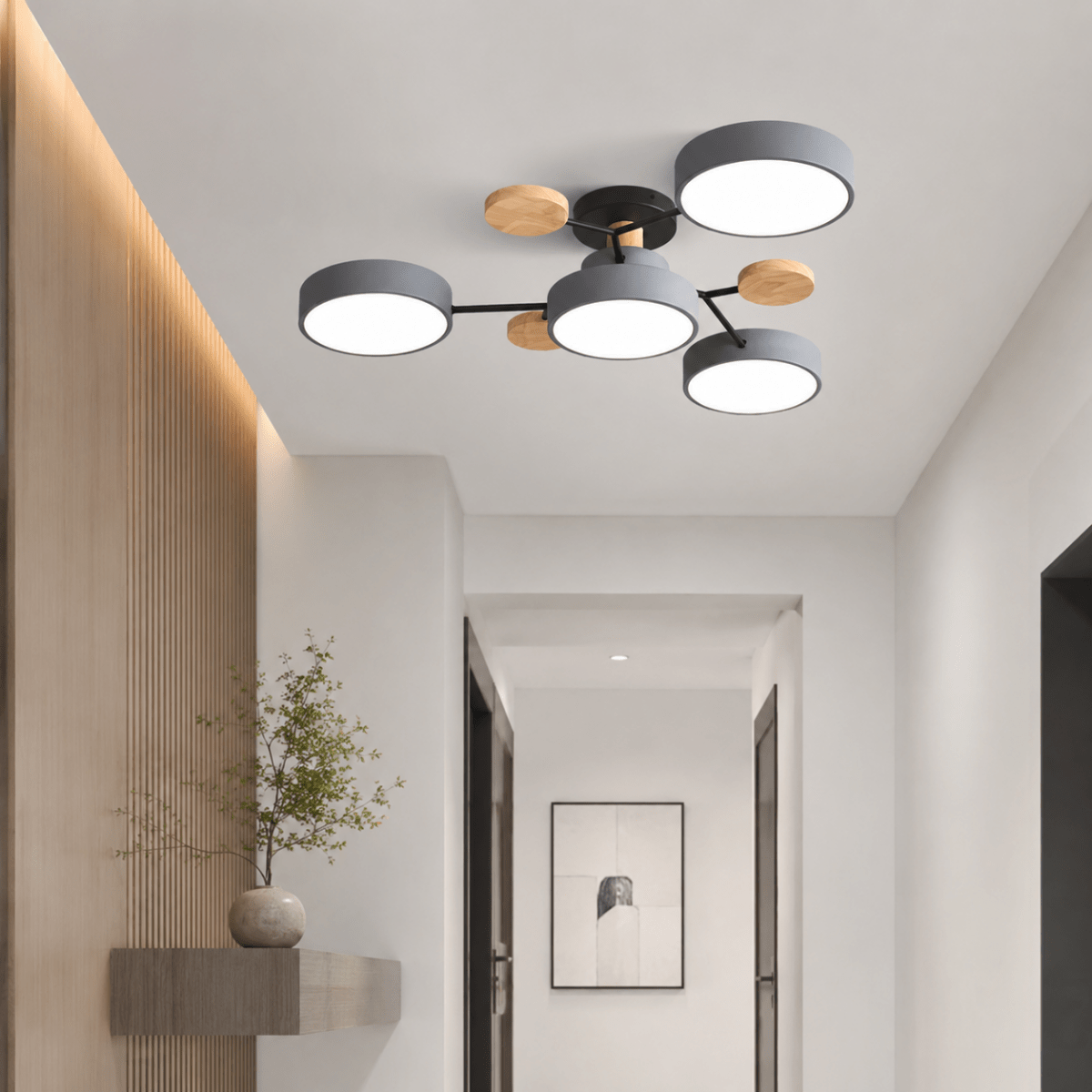 Ceiling Lights for Living Room, Modern LED Ceiling Light, Round Hallway Ceiling Light in Wood and Iron – image 6