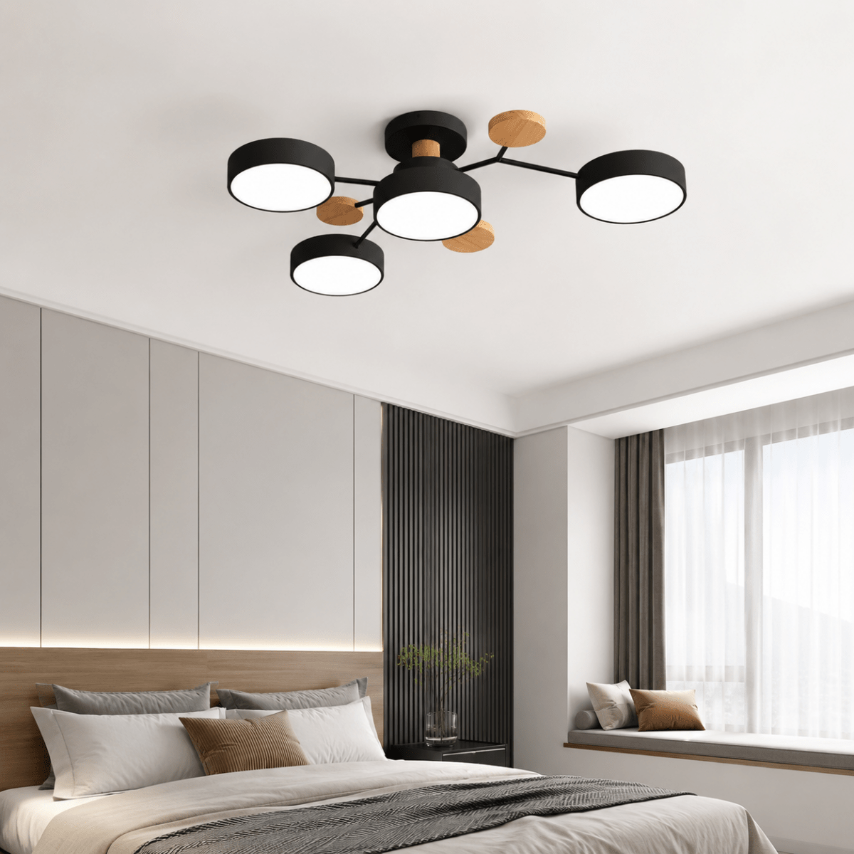 Ceiling Lights for Living Room, Modern LED Ceiling Light, Round Hallway Ceiling Light in Wood and Iron
