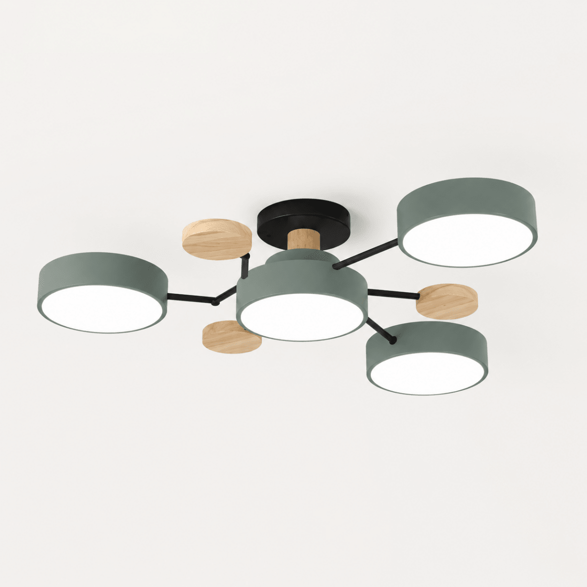 Ceiling Lights for Living Room, Round Hallway Ceiling Light in Wood and Iron