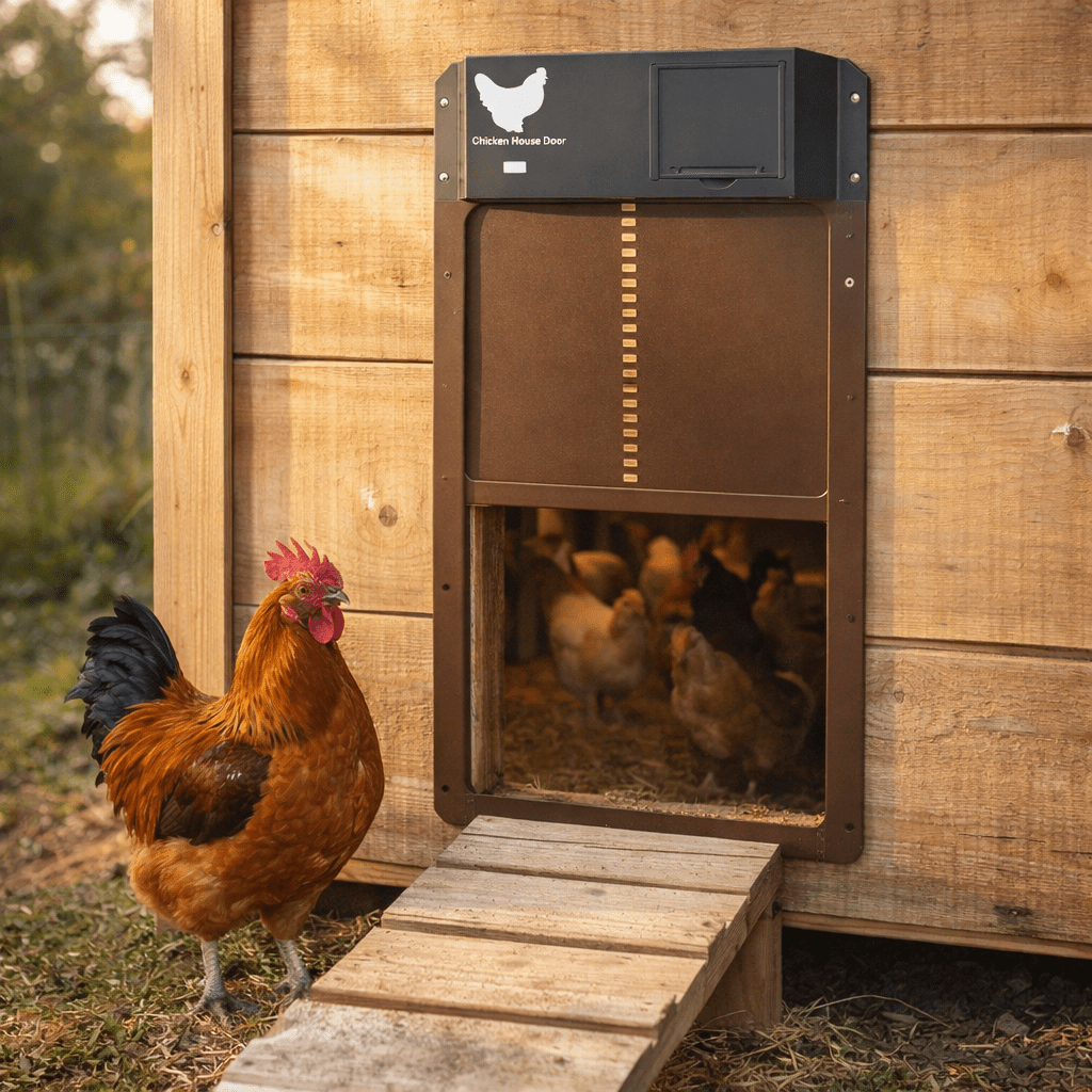 Automatic Chicken Coop Door with Light Sensor, Automatic Chicken Door Opener, Weatherproof Chicken Coop Accessories
