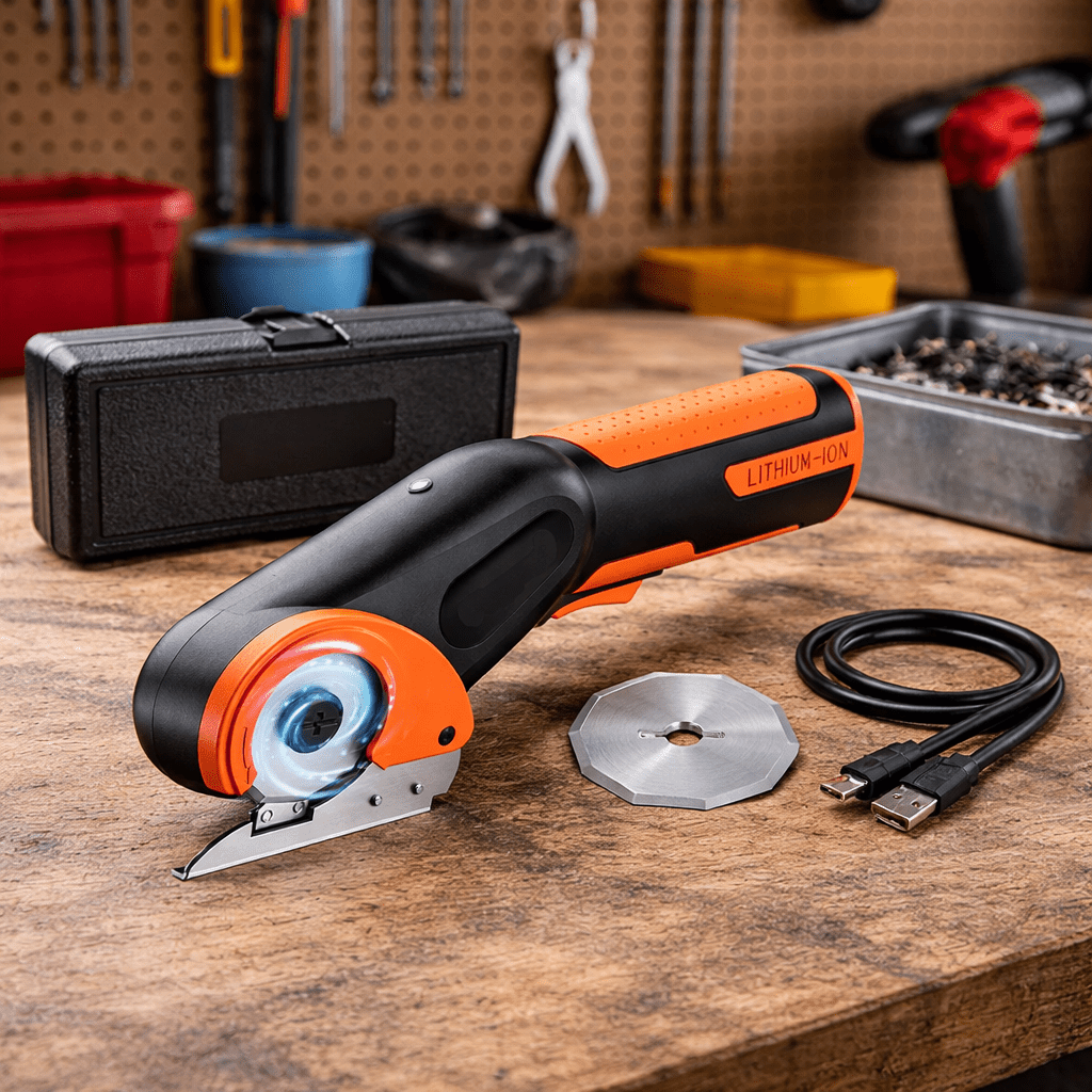 Electric Scissors, Cordless Electric Scissors with Self Sharpening Blade, Electric Cutting Tool with Safety Lock