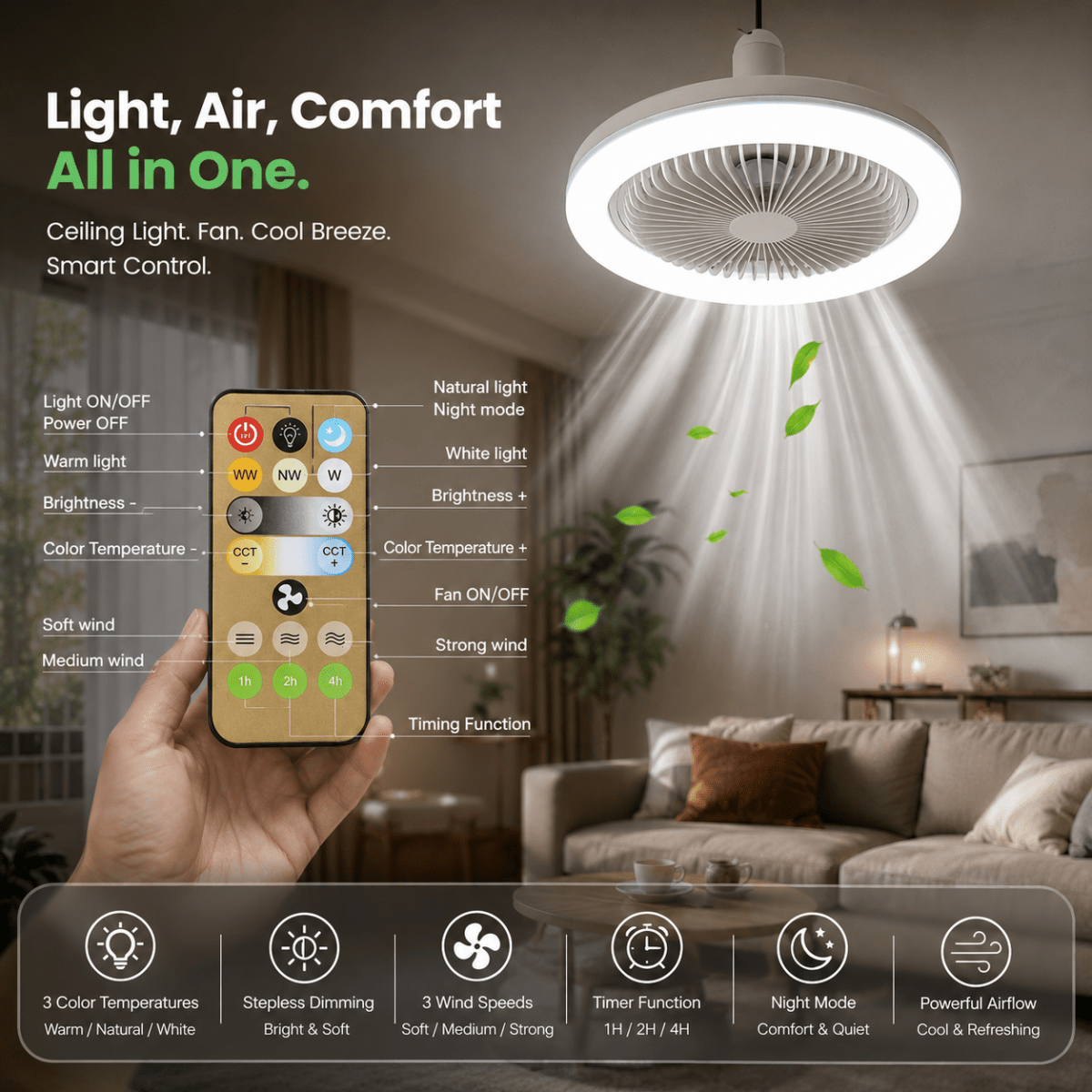 Small Ceiling Fan Lamp for Bedroom and Living Room, Ceiling Fan with Light – image 7