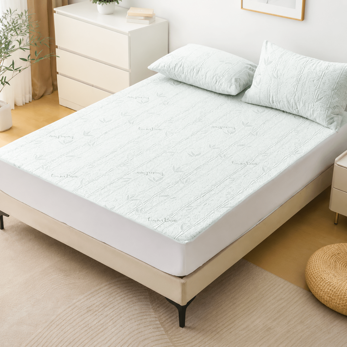 Cooling Bed Sheet Fitted Bamboo Fibre, Breathable Bamboo Fitted Sheet for Bedroom, Bamboo Bedding, Bed Linen for Summer