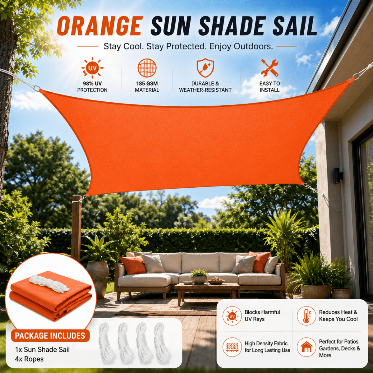 Sun Shade Sail with UV Protection, Garden Shade Sail for Terrace and Pergola, Rectangular Sun Sail for Balcony_04