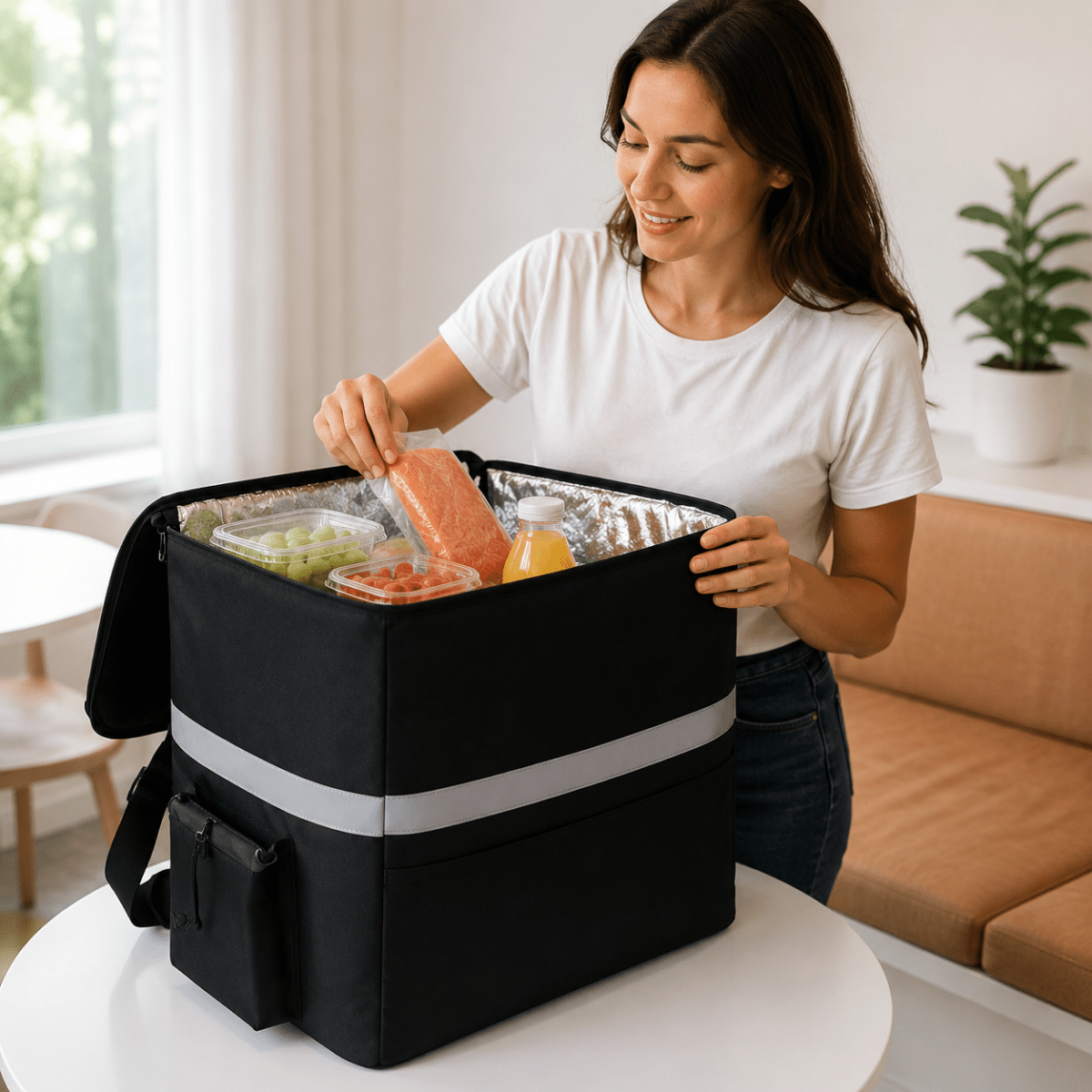 Large Cooler Bag Insulated for Food and Drinks, Cool Bag for Shopping Camping and Delivery, Insulated Picnic Bag