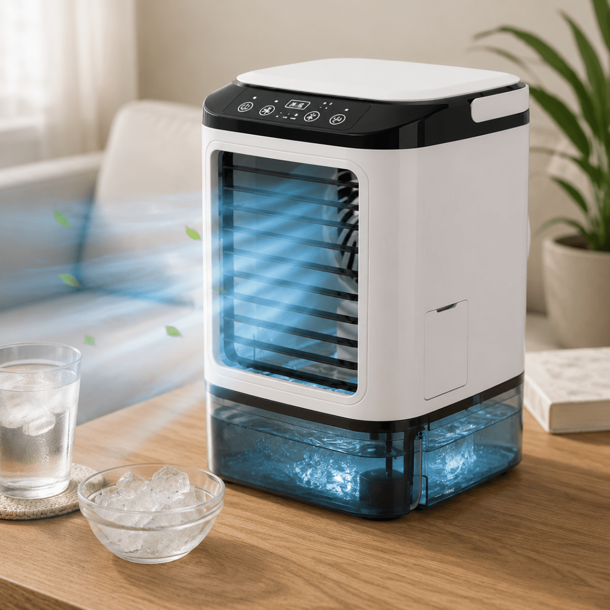 Portable Cooling Fan with Air Humidification and LED Night Light, USB Desk Fan with Water Tank and Ice Pack for Bedroom