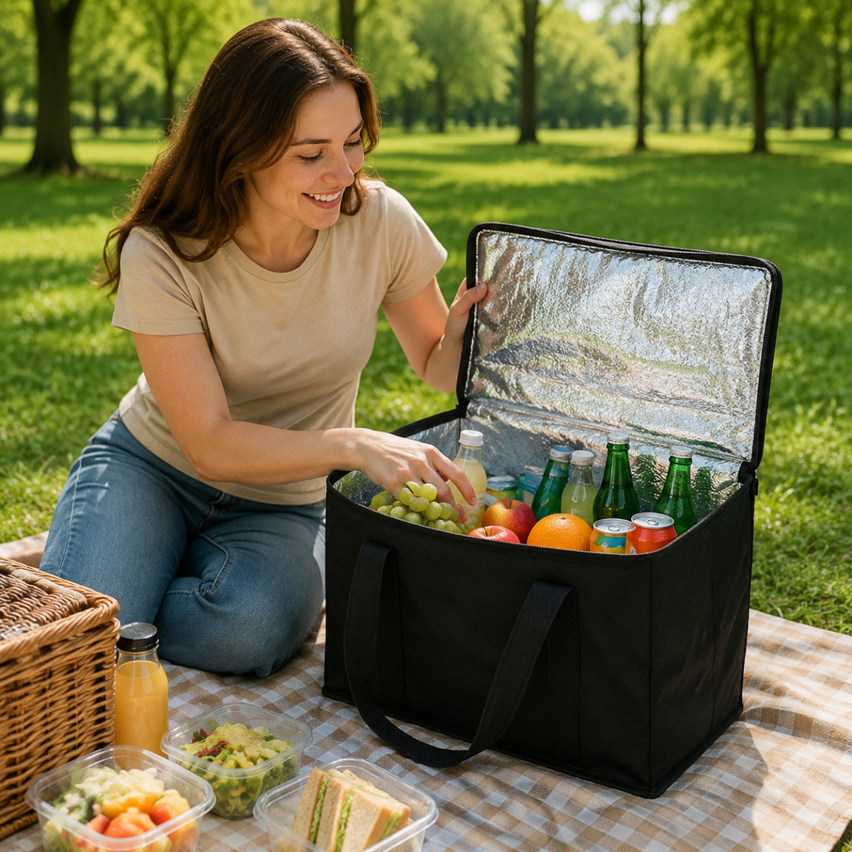 Large Cooler Bag XL Insulated for Food and Drinks, Cool Bag for Shopping Camping and Beach