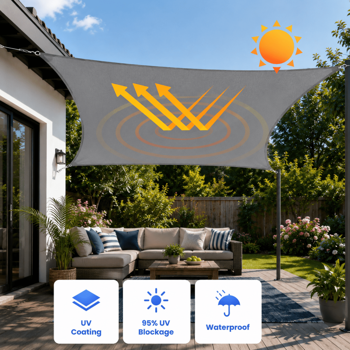 Sun Shade Sail Triangle with UV Protection, Triangular Sun Sail for Balcony – image 5