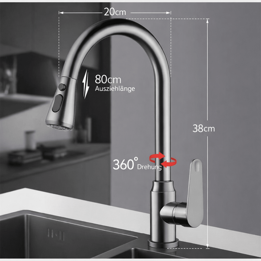 Kitchen Taps, Kitchen Sink Tap with 360 Swivel and Flexible Hose – image 13