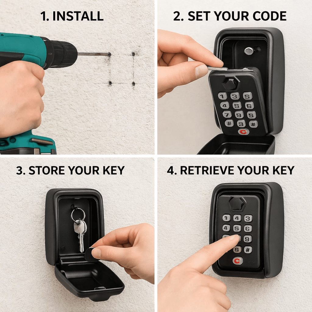 Key Safe for Outside, Outdoor Key Lock Box, Weatherproof Zinc Alloy Key Box with Mounting Kit for Home Security_08