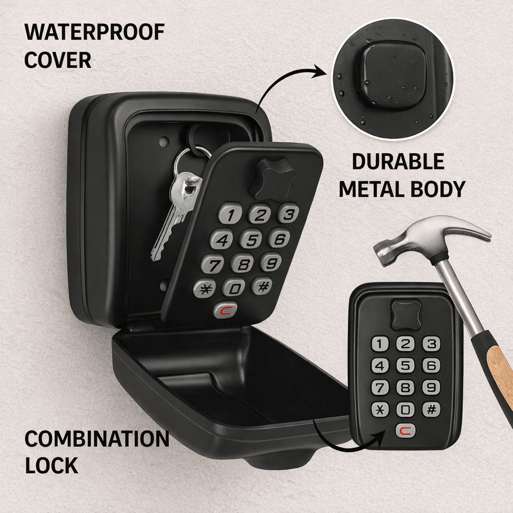 Key Safe for Outside, Outdoor Key Lock Box, Weatherproof Zinc Alloy Key Box with Mounting Kit for Home Security_09