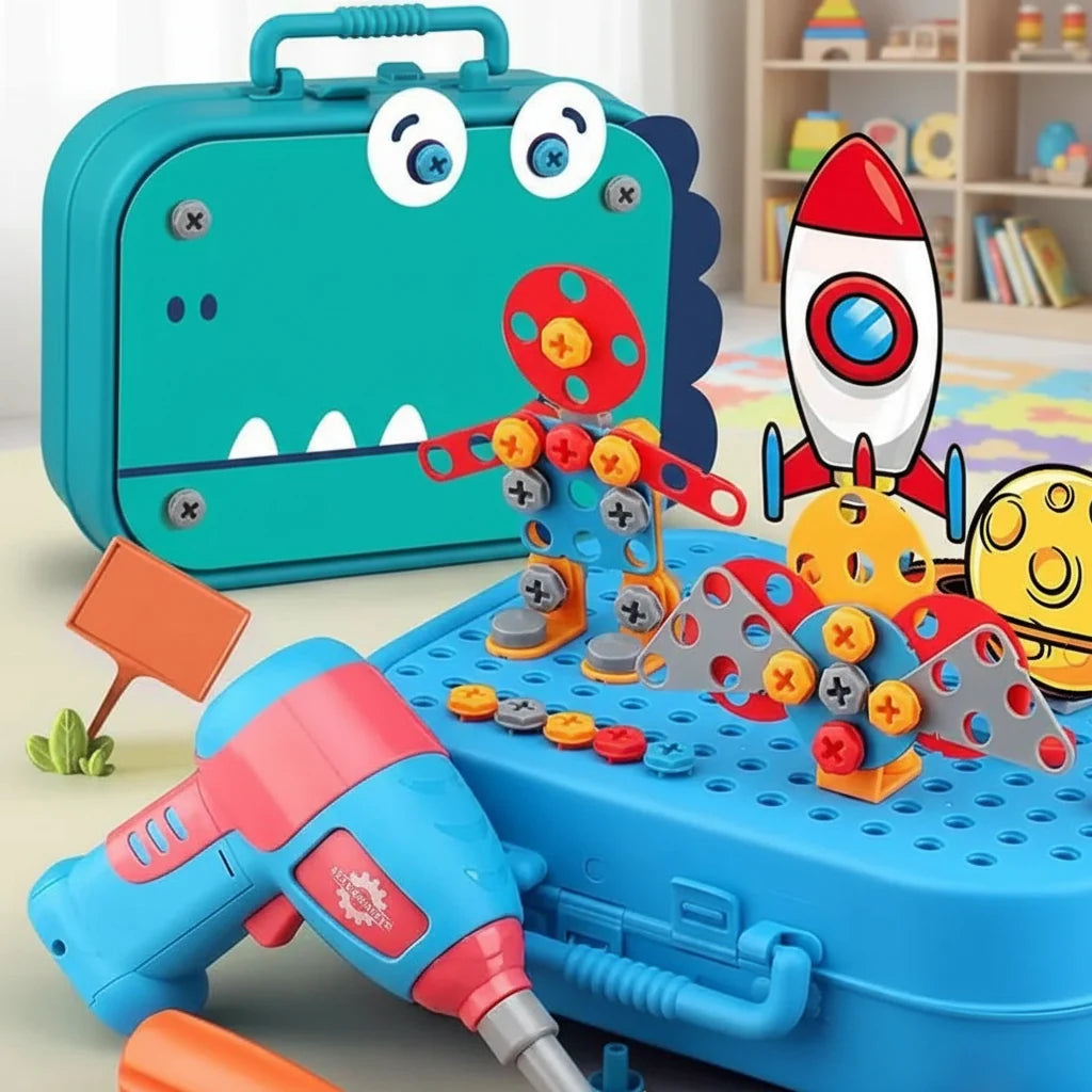 Toy Drill Set with Screwdriver and Moulds, 211 Piece Toy Tool Set