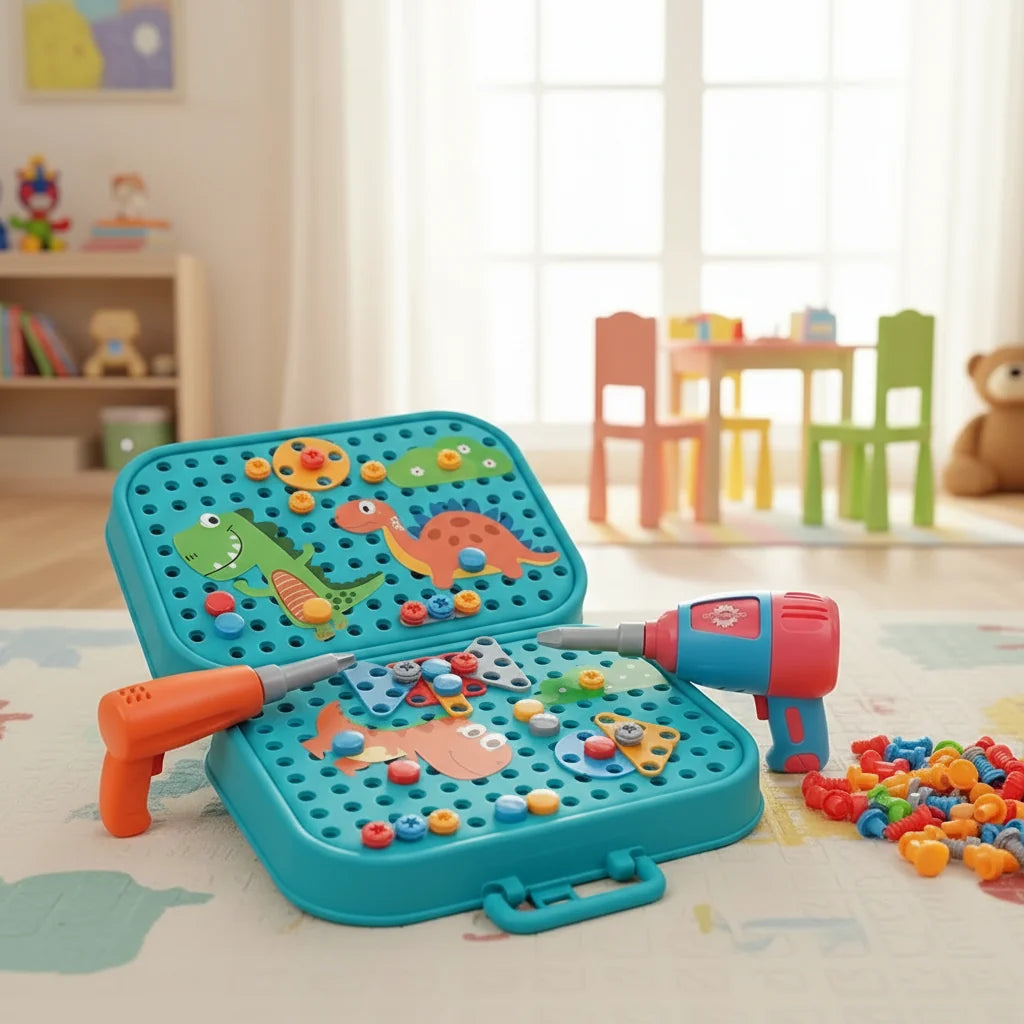 Toy Drill Set with Screwdriver and Moulds, 211 Piece Toy Tool Set, Construction Toys, Building Toys for 3 Year Olds