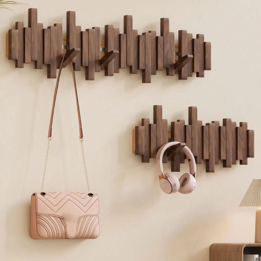 Wall Mounted Coat Hooks in Piano Key Design, Wooden Coat Rack with Foldable Hooks, Hallway Coat Rack for Bedroom_03