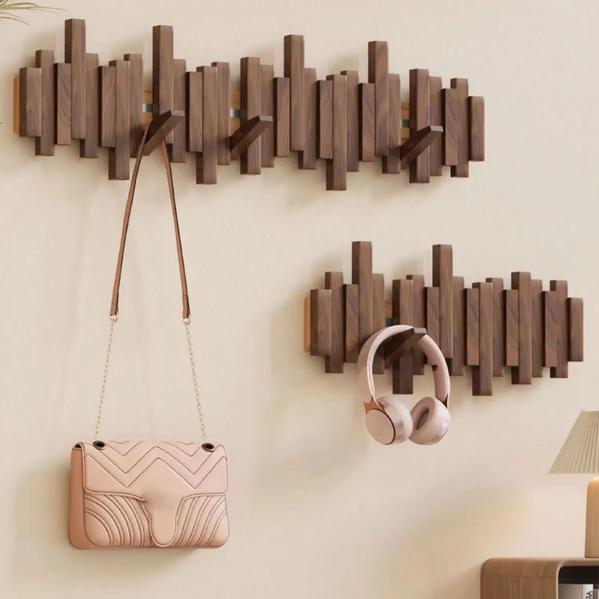 Wall Mounted Coat Hooks in Piano Key Design, Wooden Coat Rack with Foldable Hooks, Hallway Coat Rack for Bedroom_04