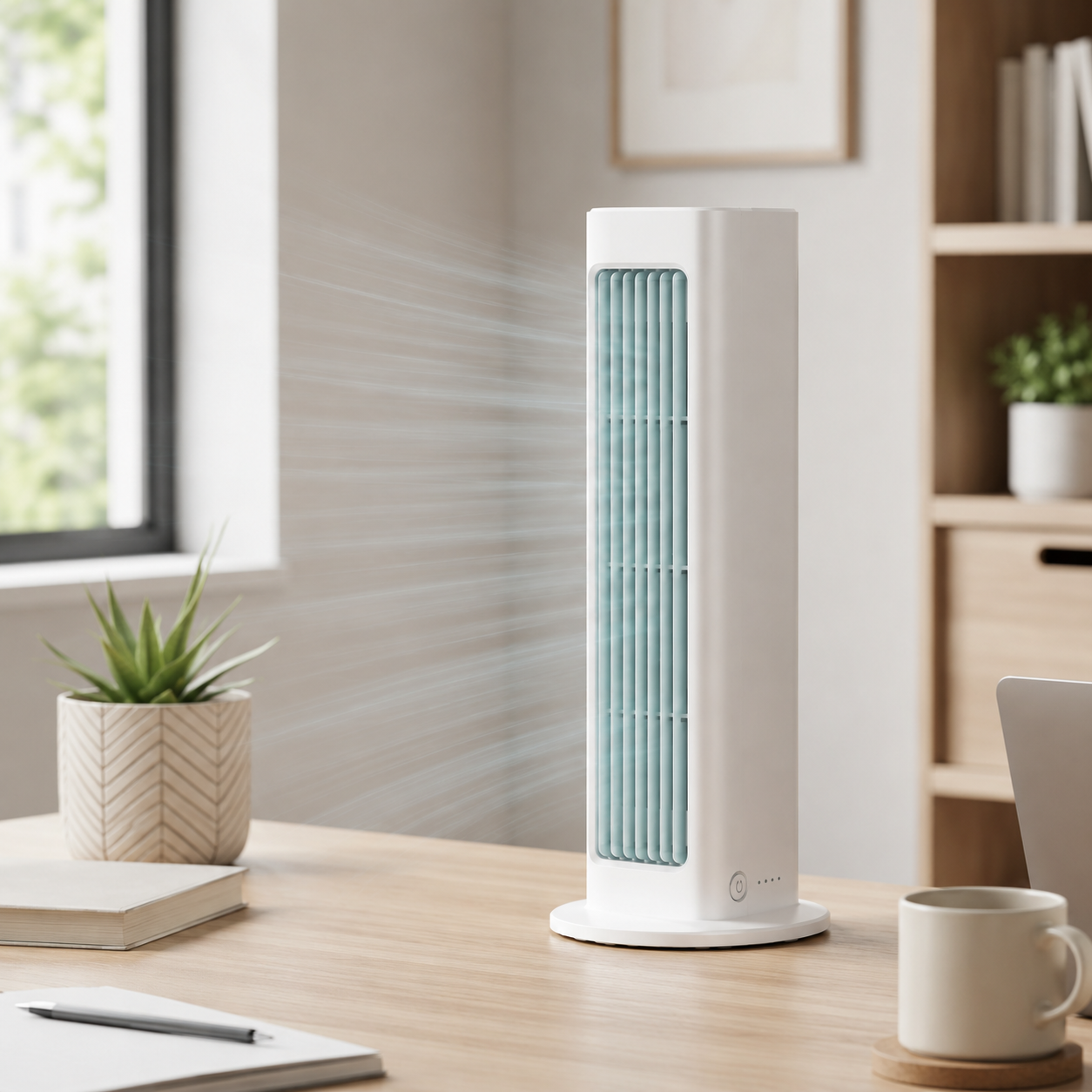 Compact Cooling Tower Fan with Oscillating Airflow for Efficient Comfort