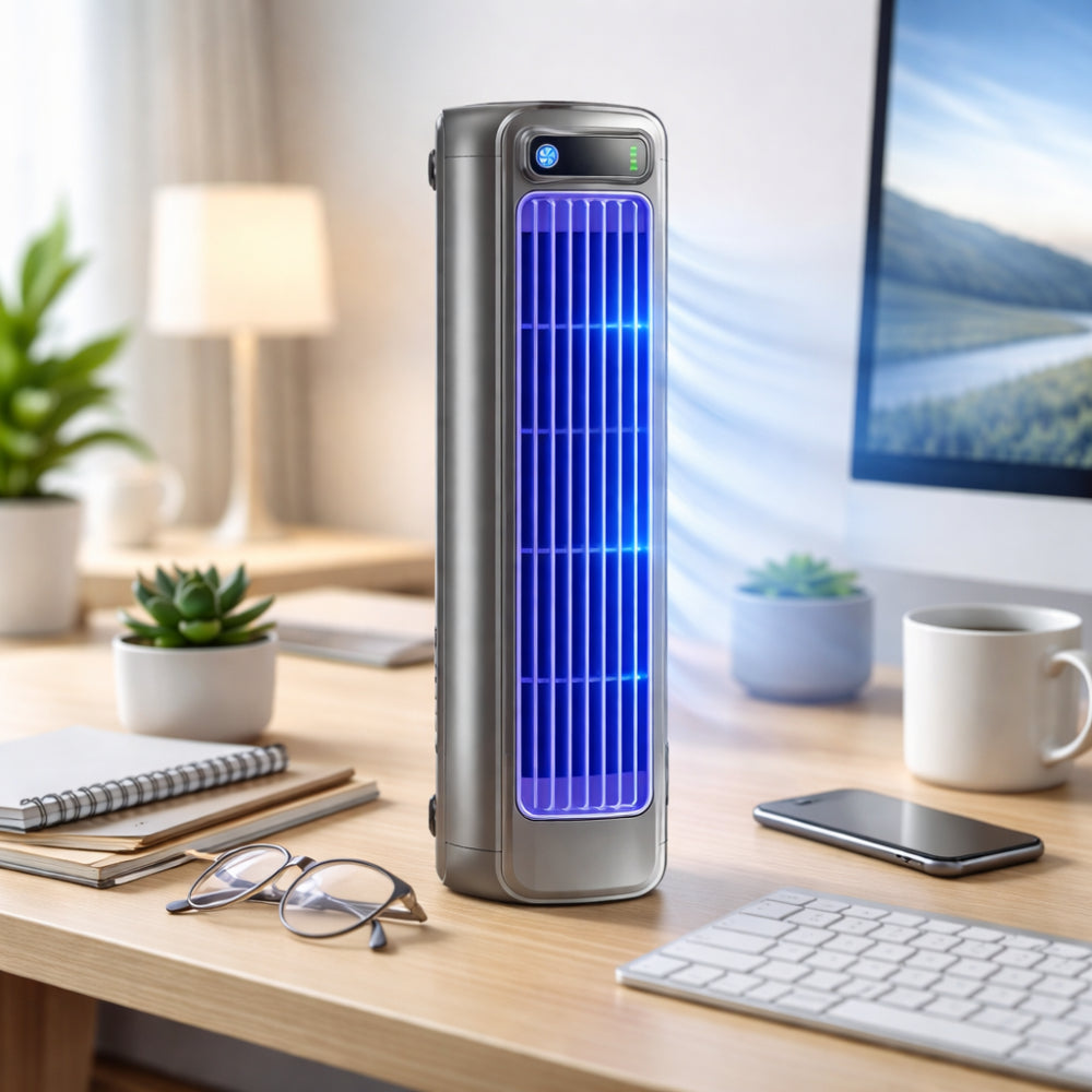 Compact Desk Fan | Portable Tower Fan with 3 Speed Settings | Space-Saving Design for Home and Office